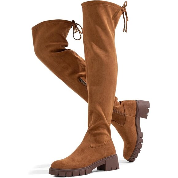Women\'s Platform Boots-990-camel Over The Knee Thigh High Round Toe Long Boot